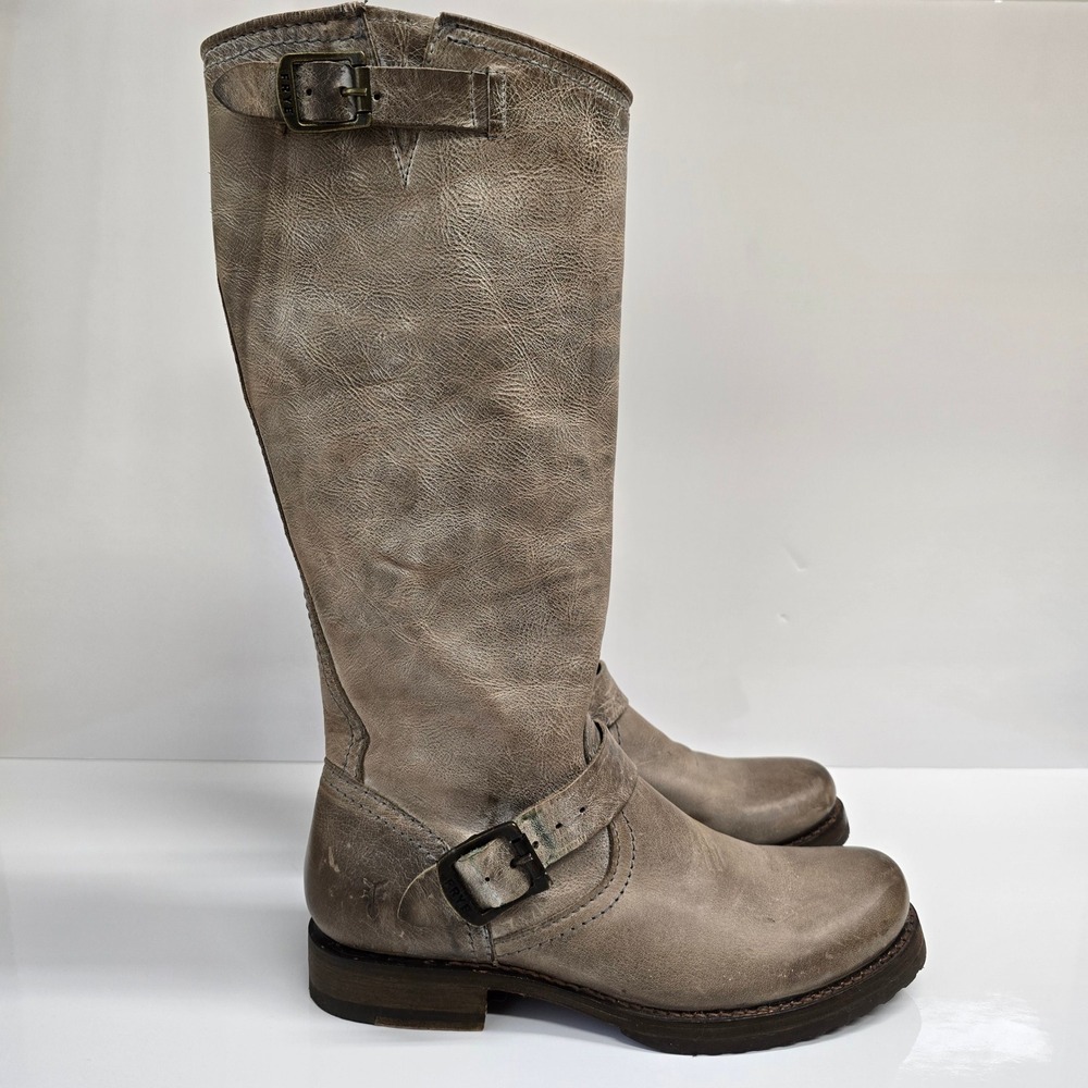 Frye Veronica Slouch Tall Leather Boots Womens 8B Tan Distressed Moto Boho 76608